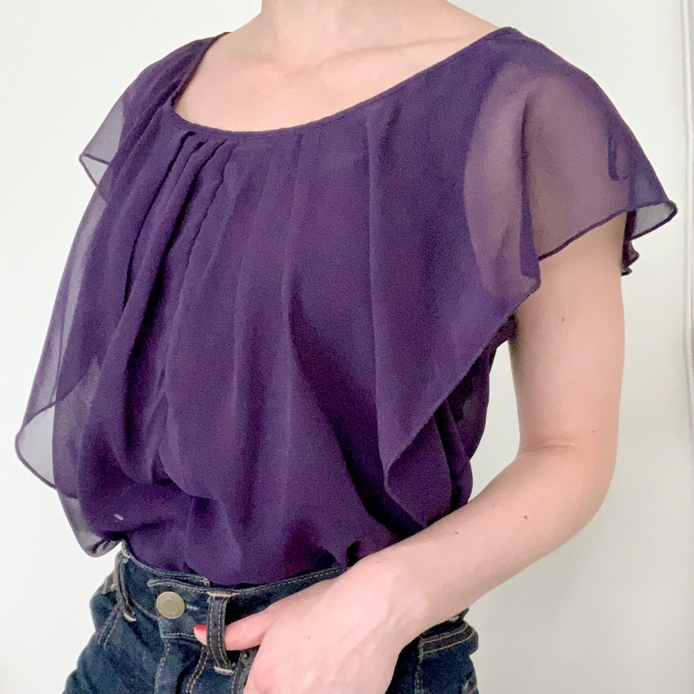 Forever 21 purple sheer top chiffon fairy Whimsigoth dark romantic witchy Y2K S